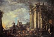 Giovanni Ghisolfi Landscape with Ruins and a Sacrificial Srene oil on canvas